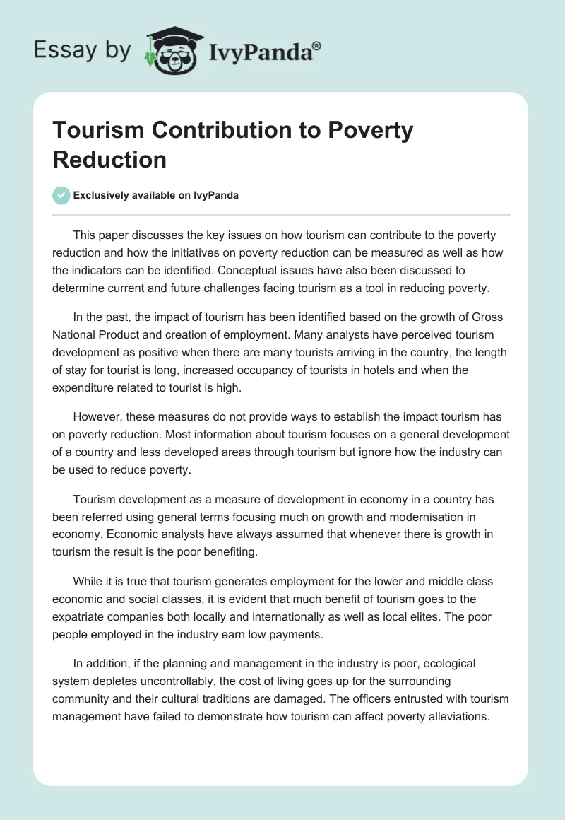 Tourism Contribution to Poverty Reduction. Page 1