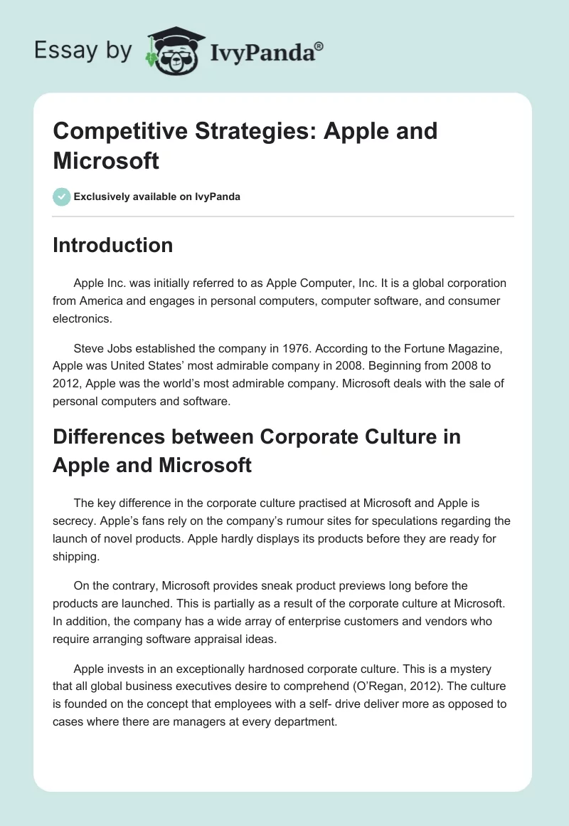 Competitive Strategies: Apple and Microsoft. Page 1