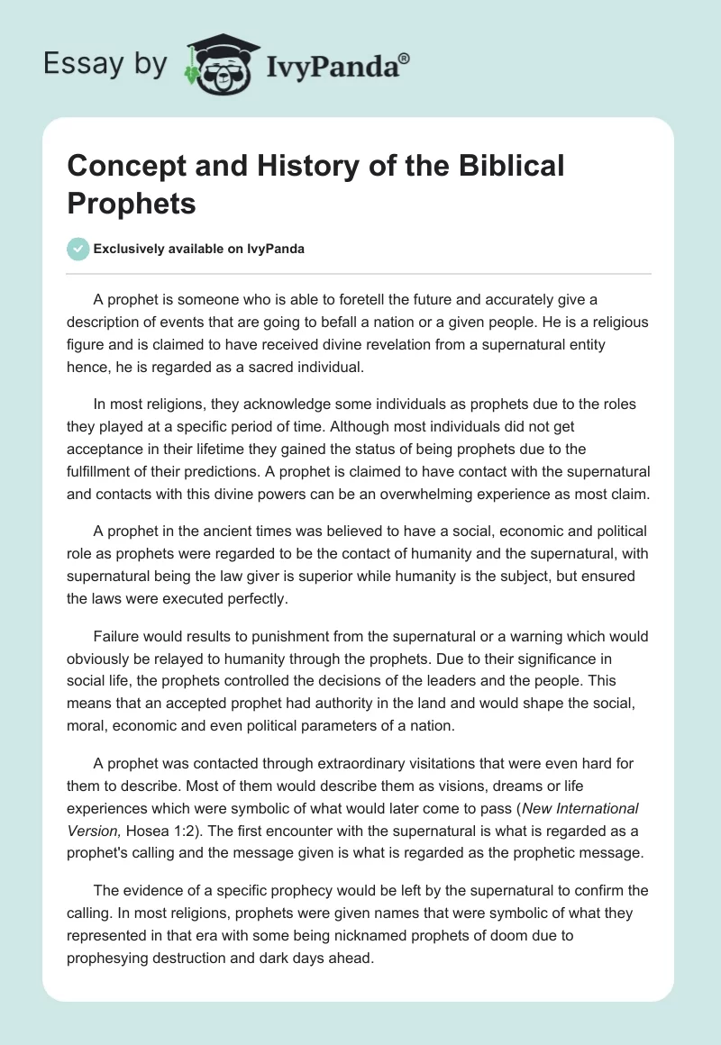 Concept and History of the Biblical Prophets . Page 1