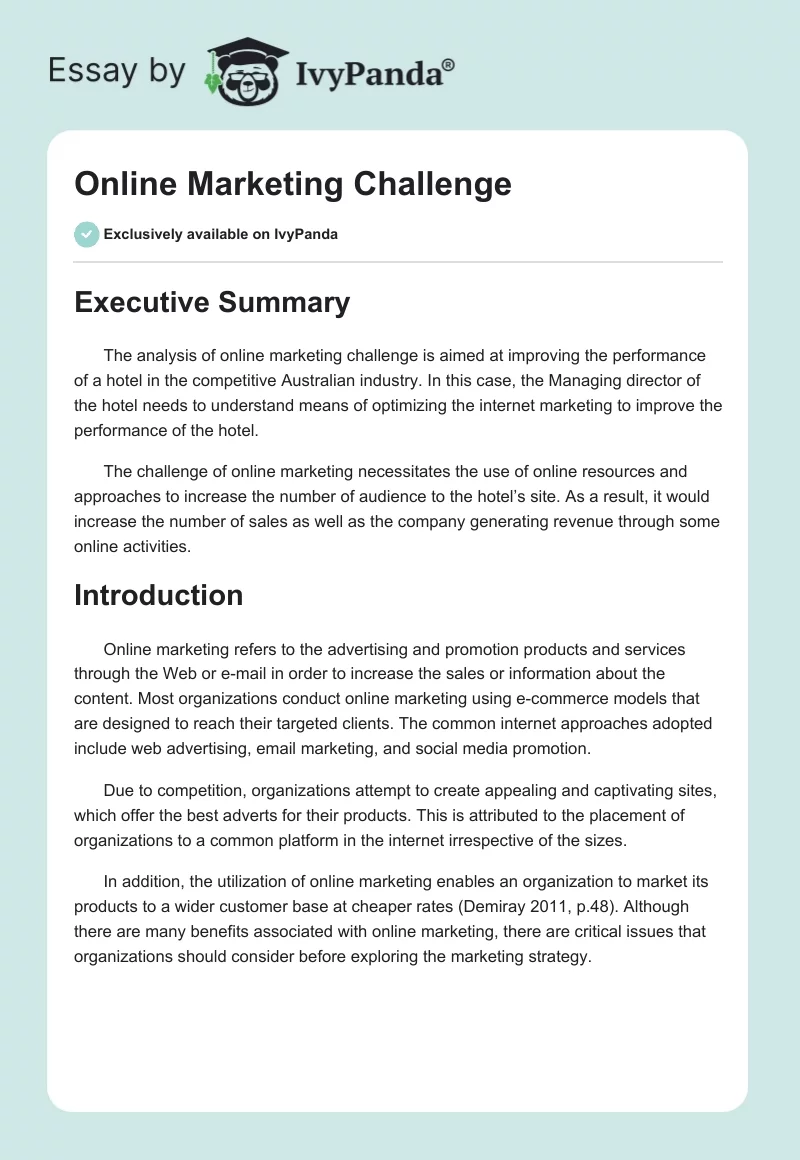 Online Marketing Challenge. Page 1