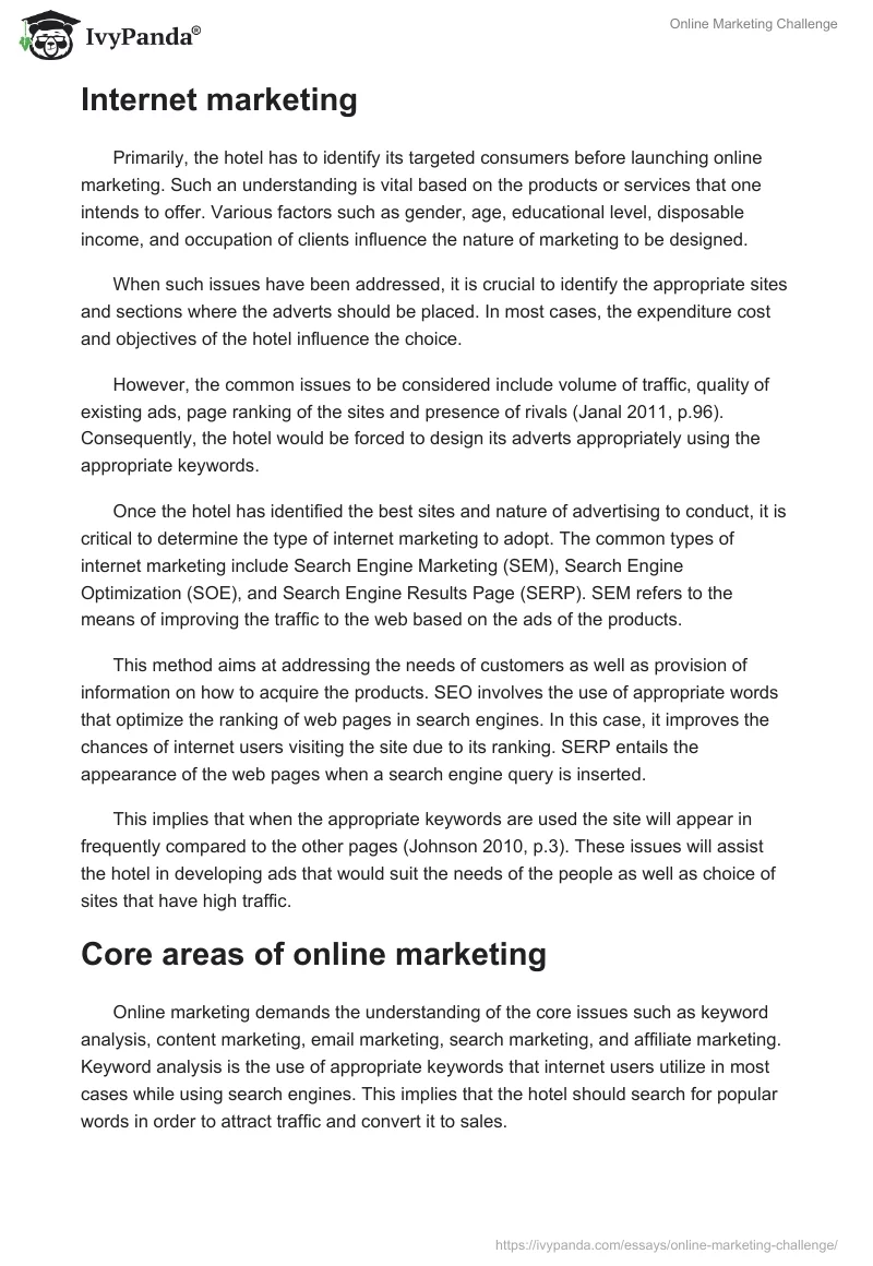 Online Marketing Challenge. Page 2