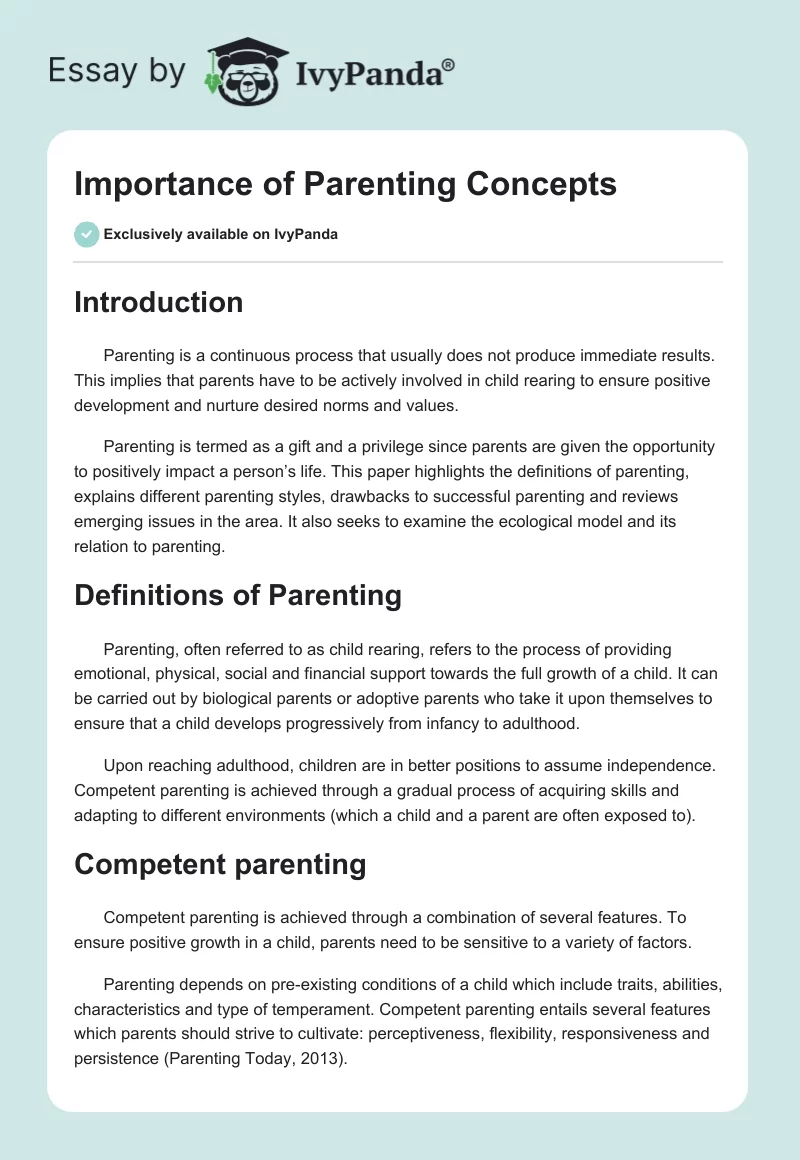 Importance of Parenting Concepts. Page 1