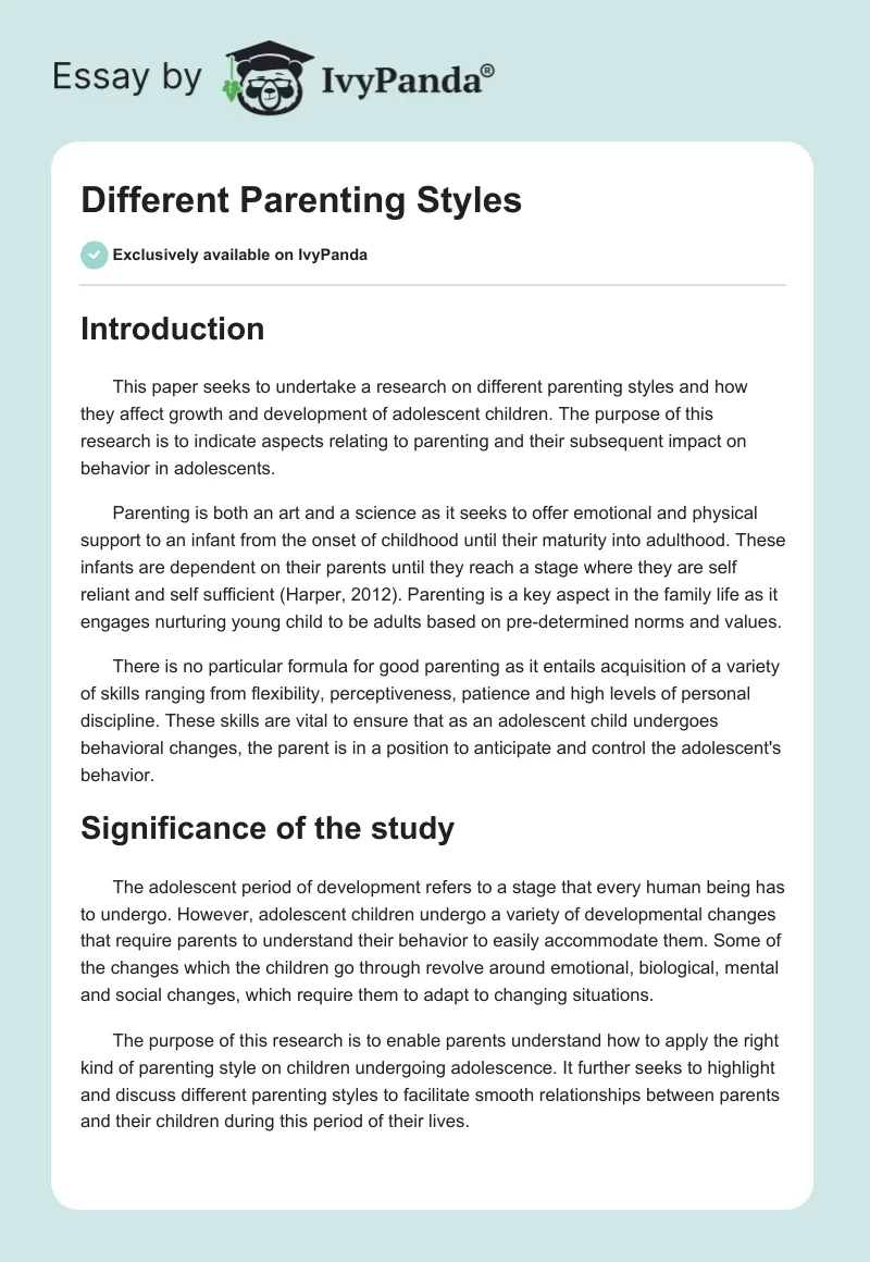 Different Parenting Styles. Page 1