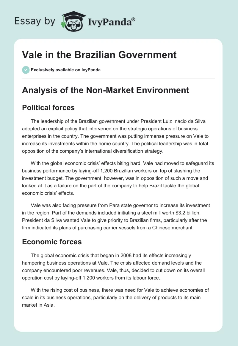 Vale in the Brazilian Government. Page 1