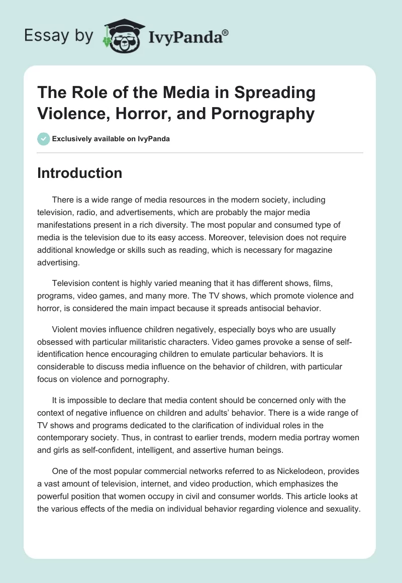 The Role of the Media in Spreading Violence, Horror, and Pornography. Page 1