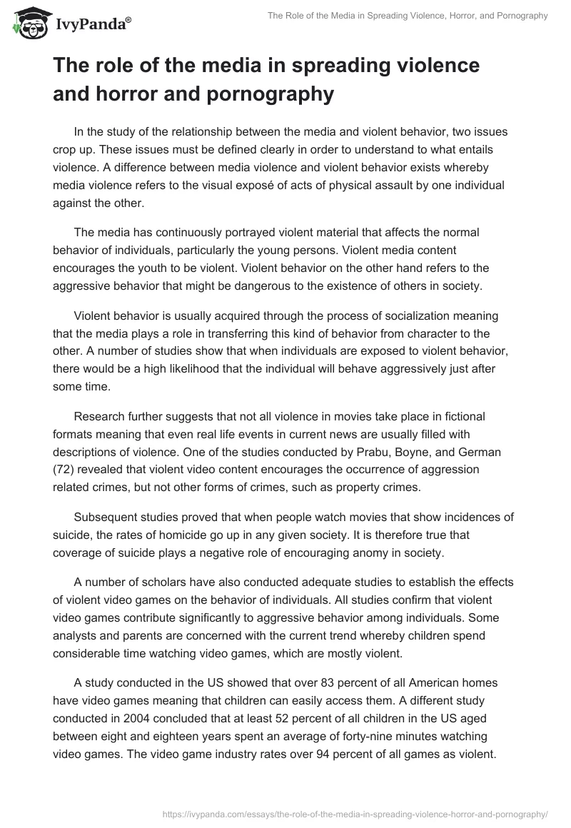 The Role of the Media in Spreading Violence, Horror, and Pornography. Page 2