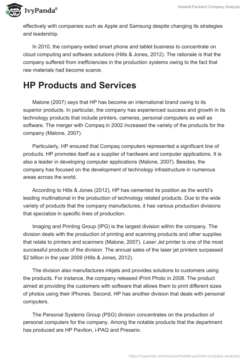 Hewlett-Packard Company Analysis. Page 2