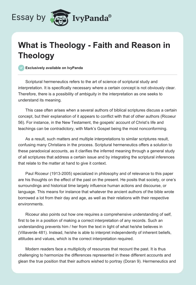 What is Theology - Faith and Reason in Theology. Page 1