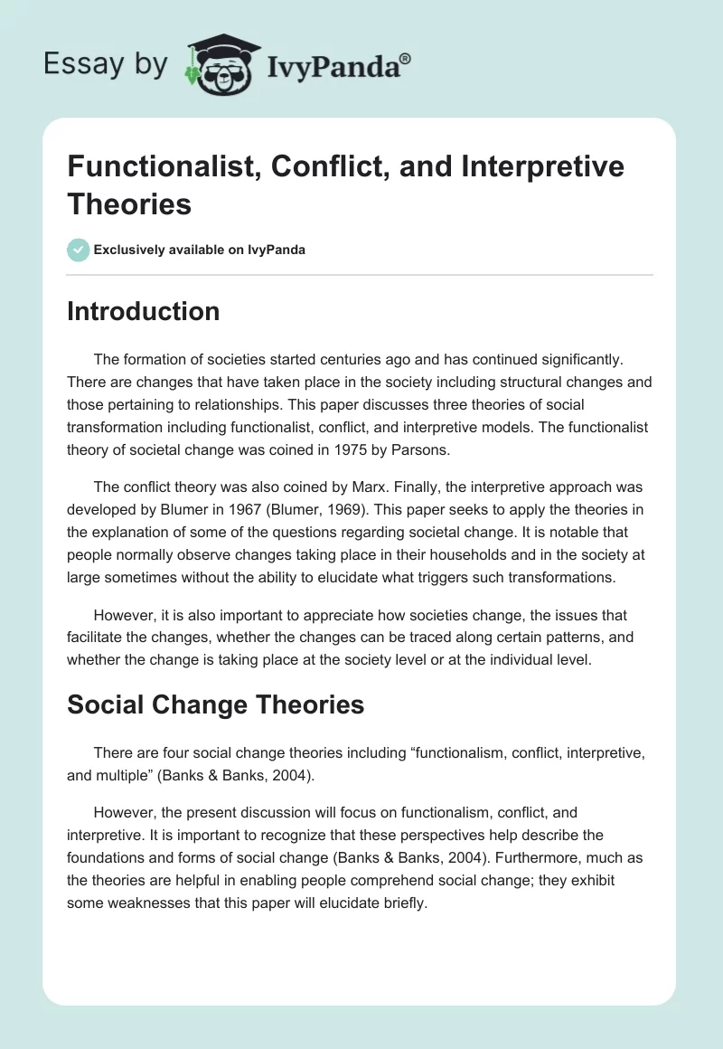 Functionalist, Conflict, and Interpretive Theories. Page 1