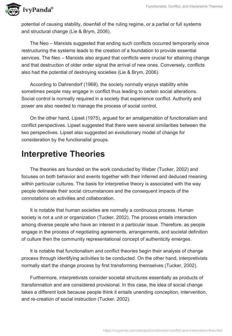 Functionalist, Conflict, and Interpretive Theories. Page 5