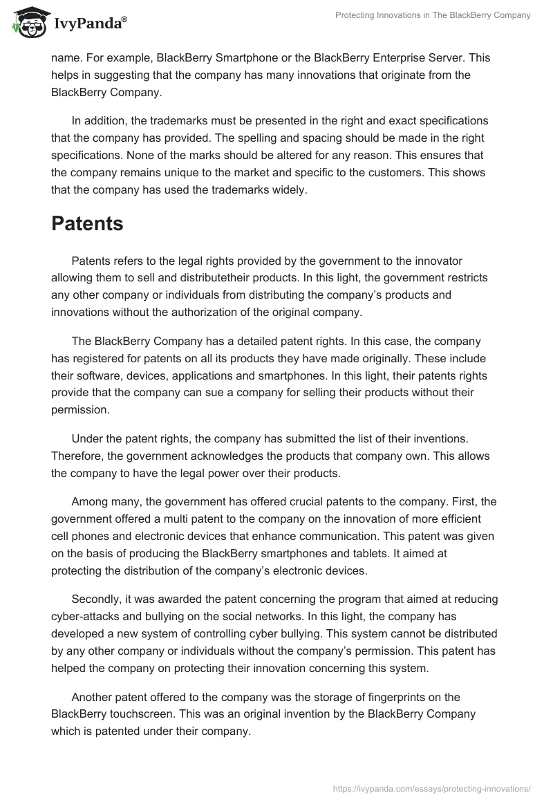 Protecting Innovations in The BlackBerry Company. Page 3