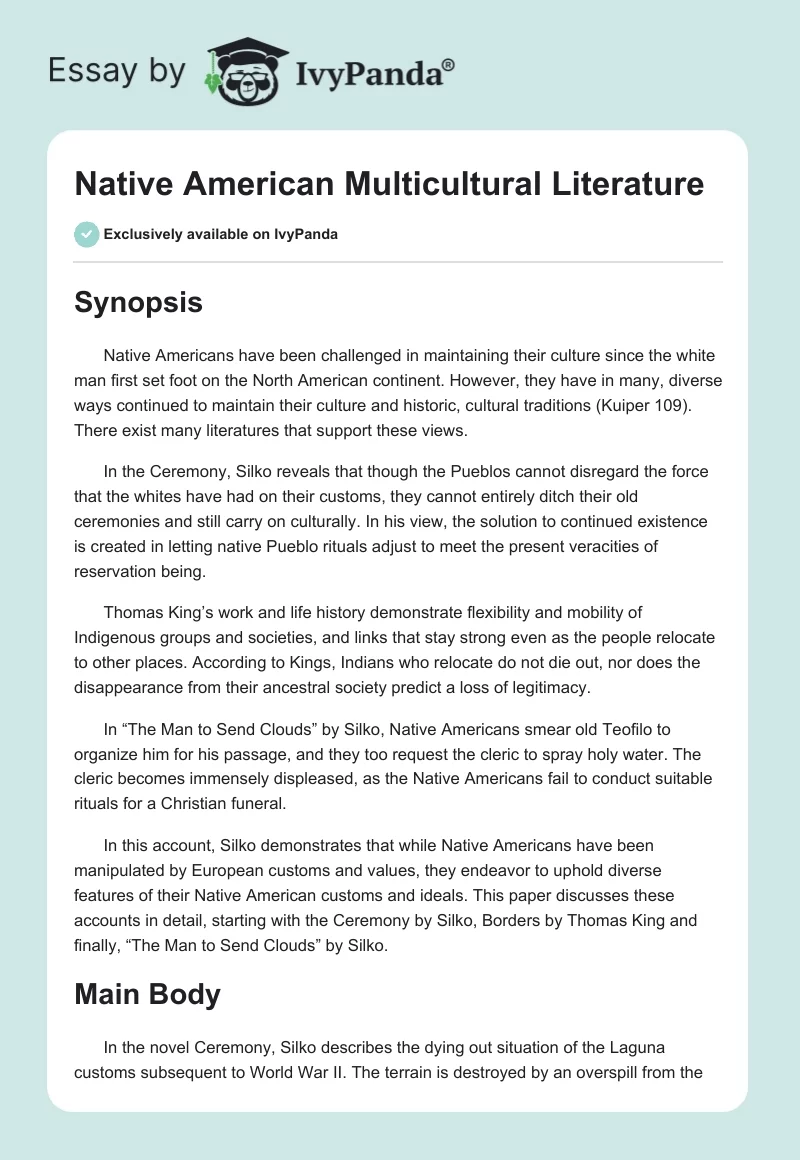 Native American Multicultural Literature. Page 1