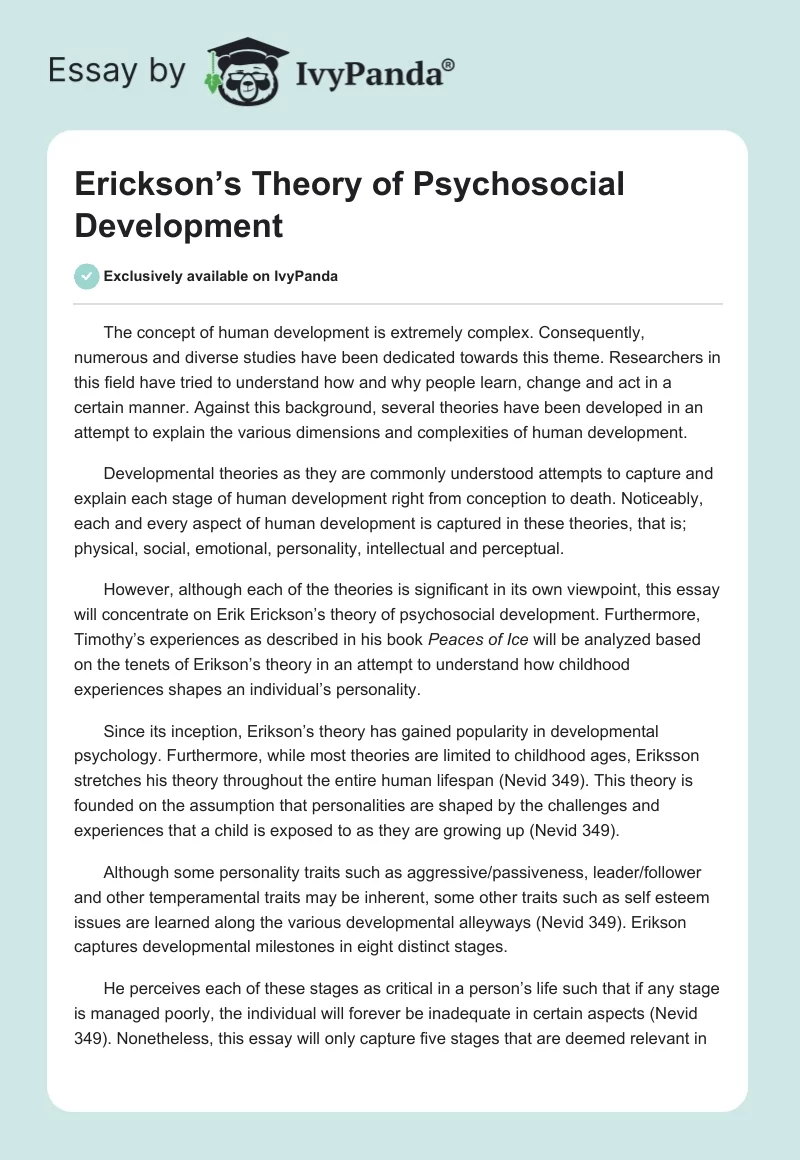 Erickson’s Theory of Psychosocial Development. Page 1