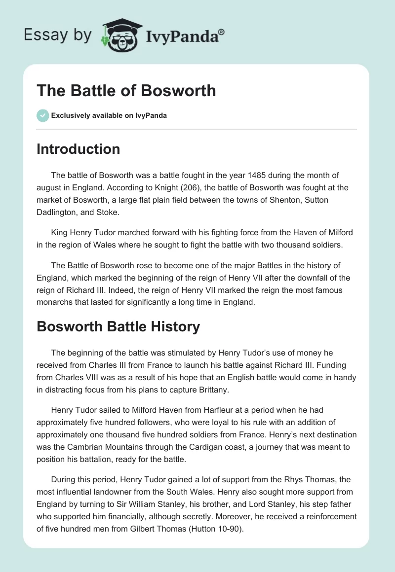 The Battle of Bosworth. Page 1