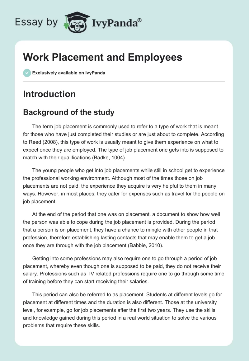 Work Placement and Employees. Page 1