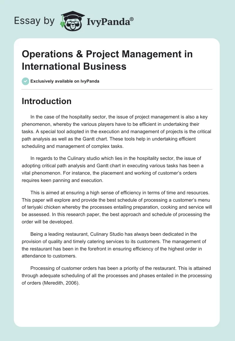 Operations & Project Management in International Business. Page 1