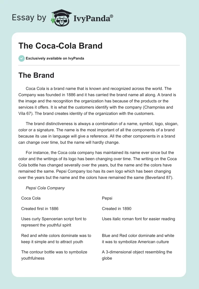 The Coca-Cola Brand. Page 1