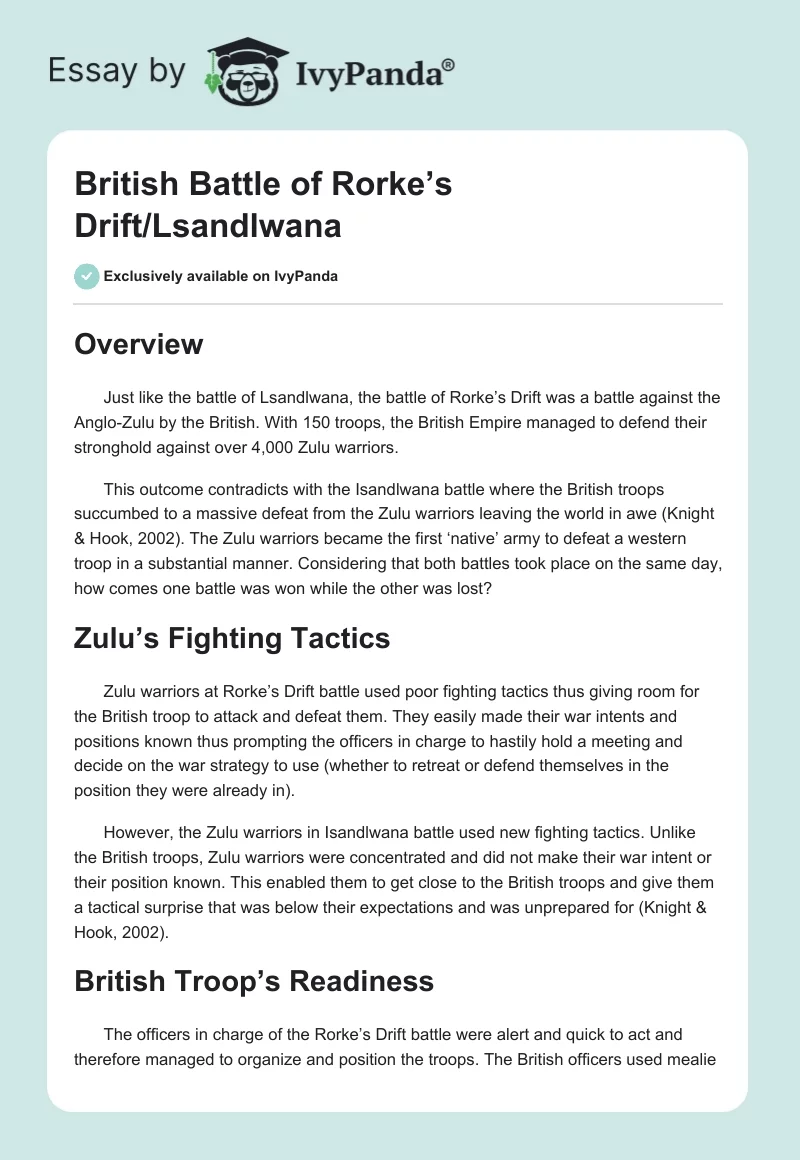 British Battle of Rorke’s Drift/Lsandlwana. Page 1