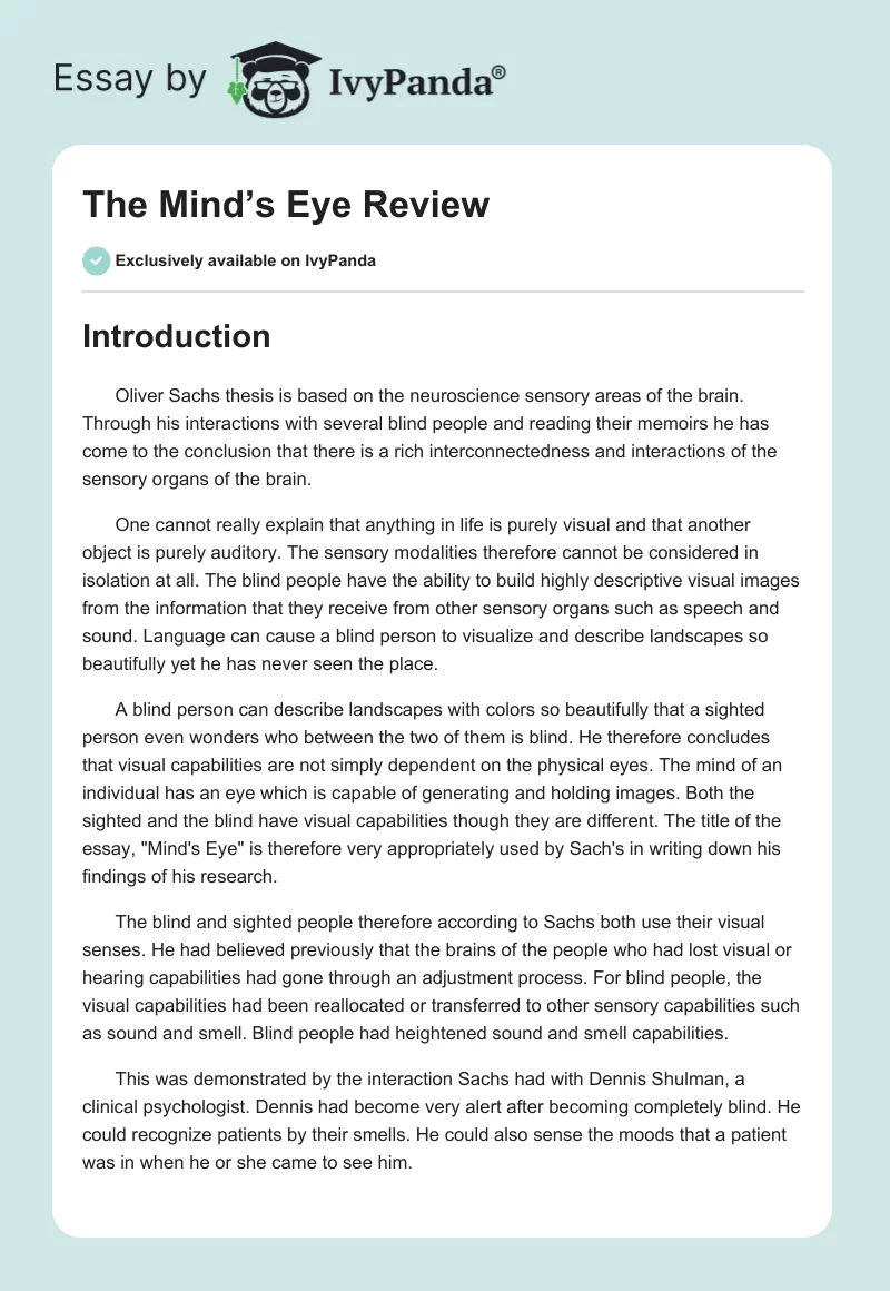 The Mind’s Eye Review. Page 1