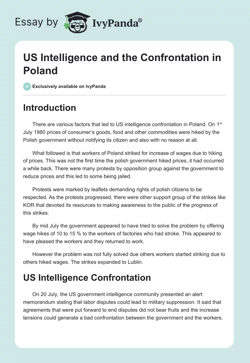 US Intelligence and the Confrontation in Poland. Page 1