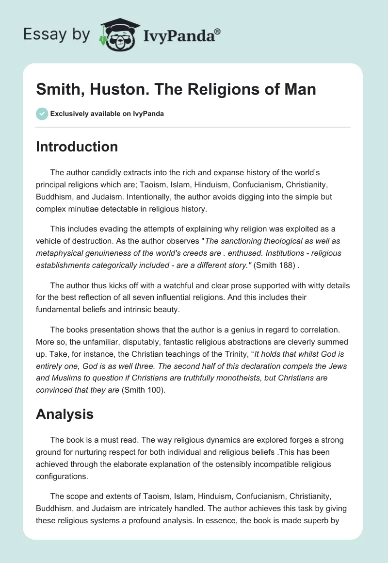 Smith, Huston. The Religions of Man. Page 1