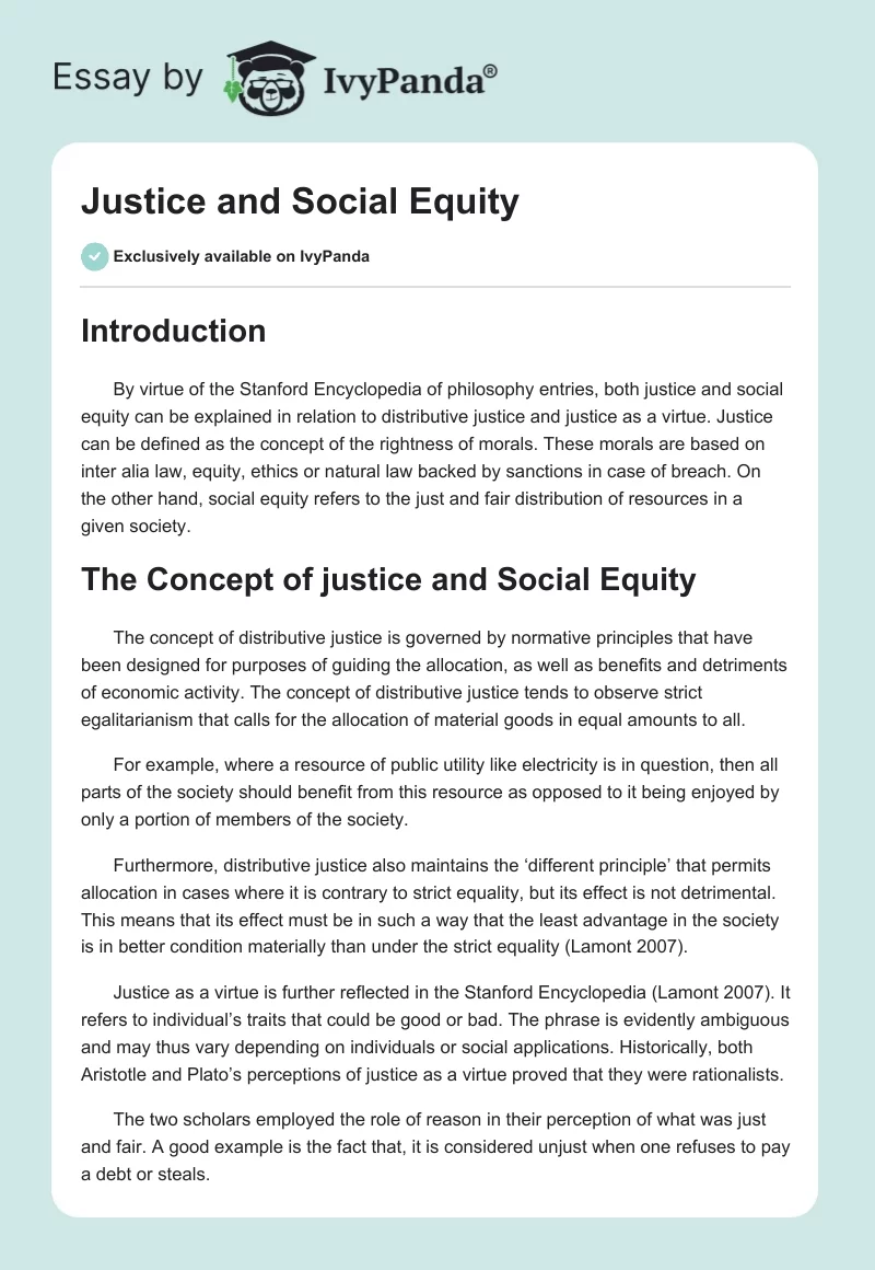 Justice and Social Equity. Page 1