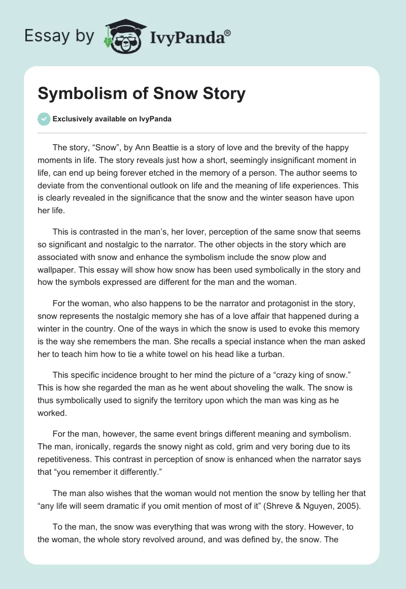 "Symbolism of Snow" Story. Page 1