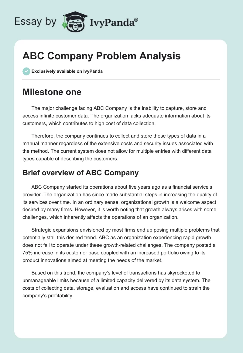 ABC Company Problem Analysis. Page 1