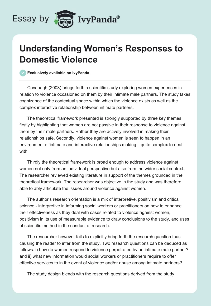 Understanding Women’s Responses to Domestic Violence. Page 1