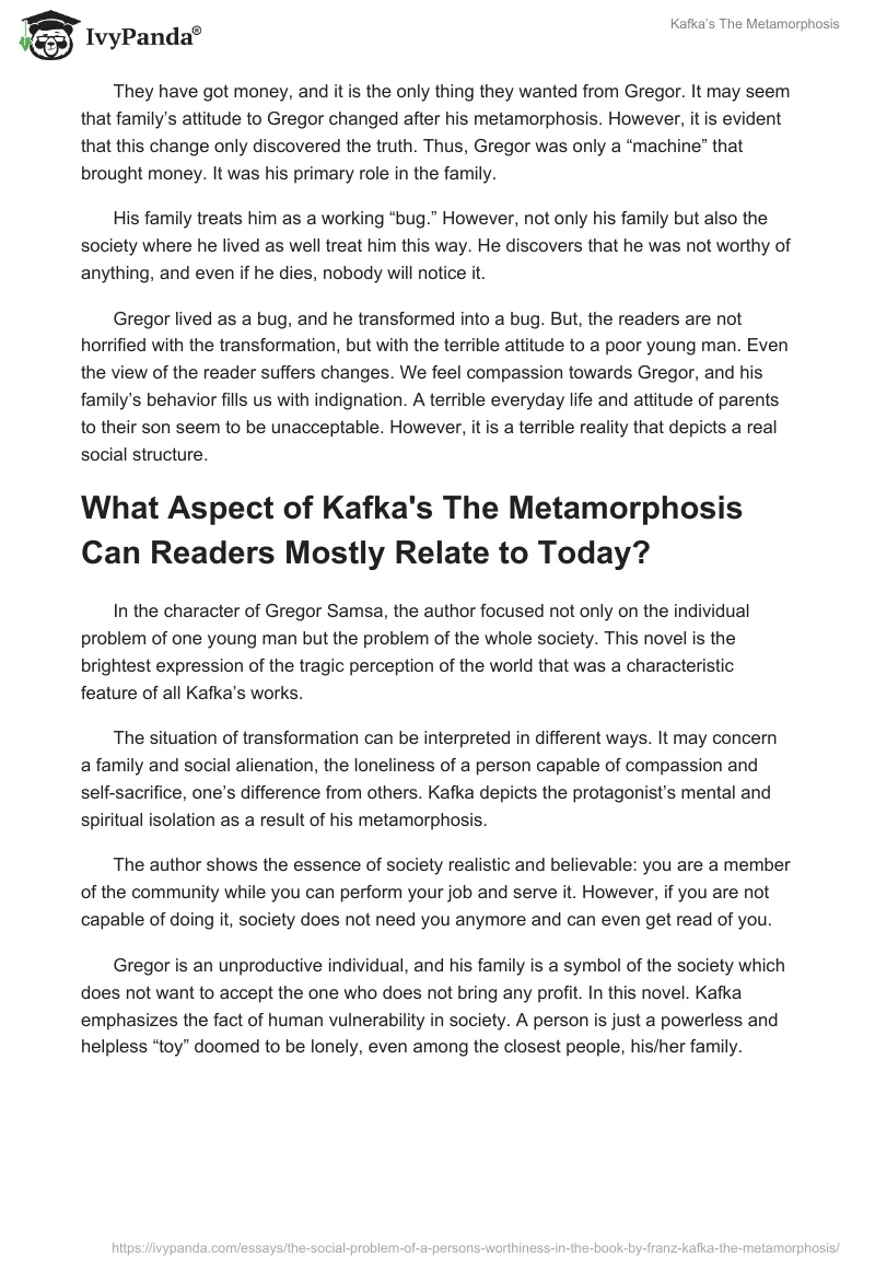 Critical Analysis of The Metamorphosis by Franz Kafka. Page 4