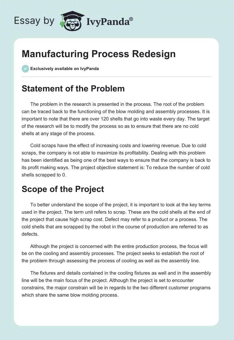 Manufacturing Process Redesign. Page 1