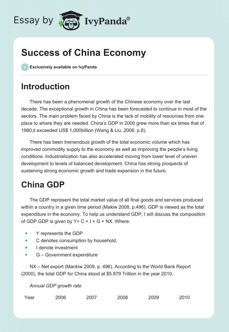 Success of the Chinese Economy. Page 1