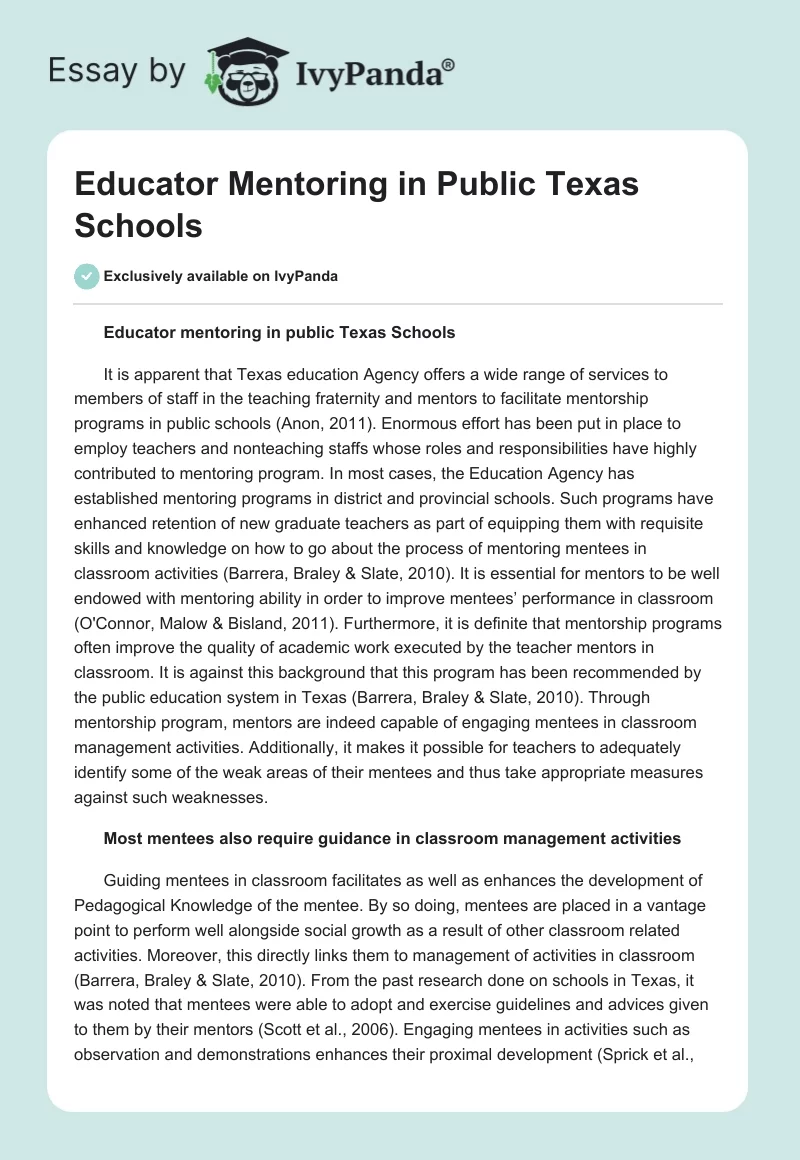 Educator Mentoring in Public Texas Schools. Page 1
