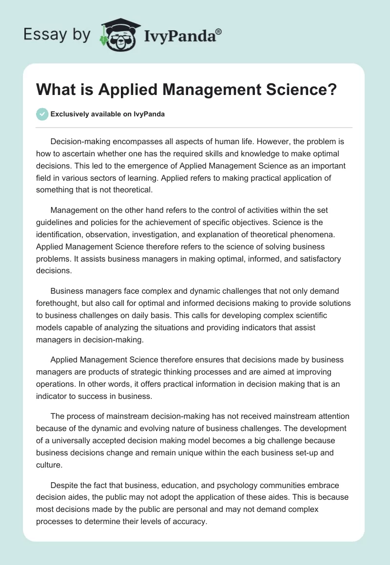 What is Applied Management Science?. Page 1