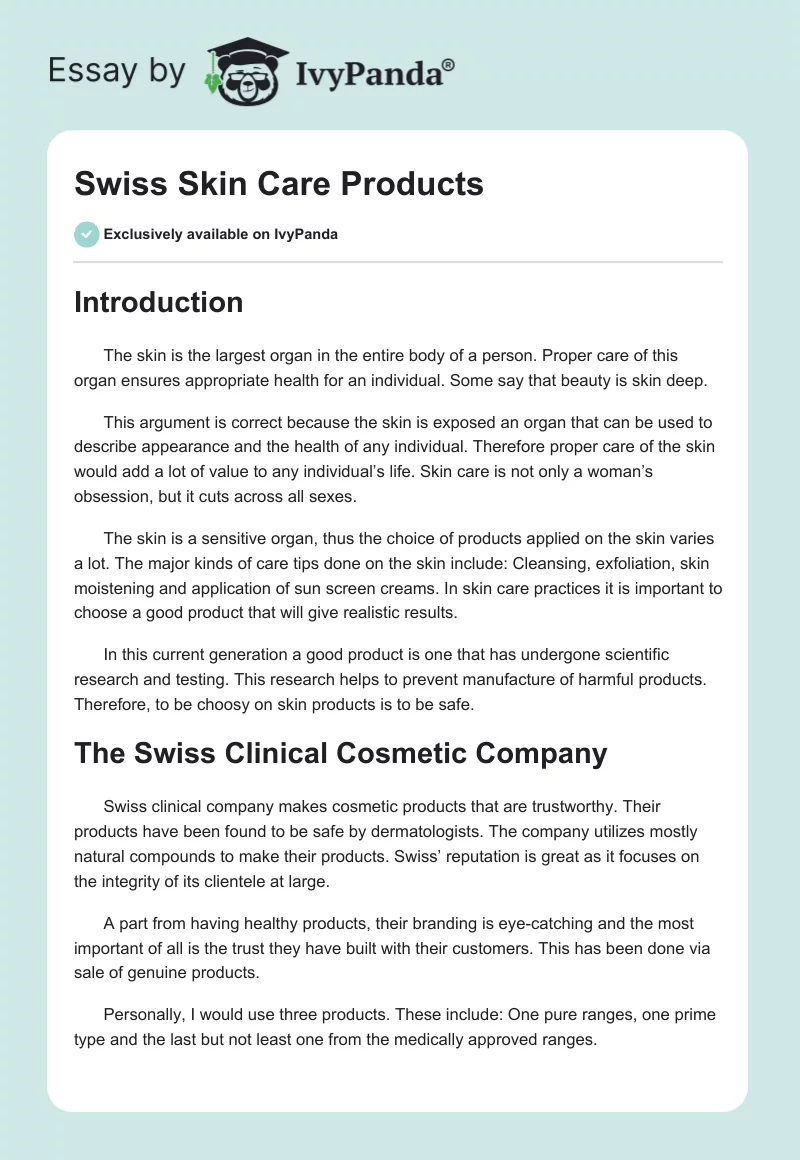 Swiss Skin Care Products. Page 1