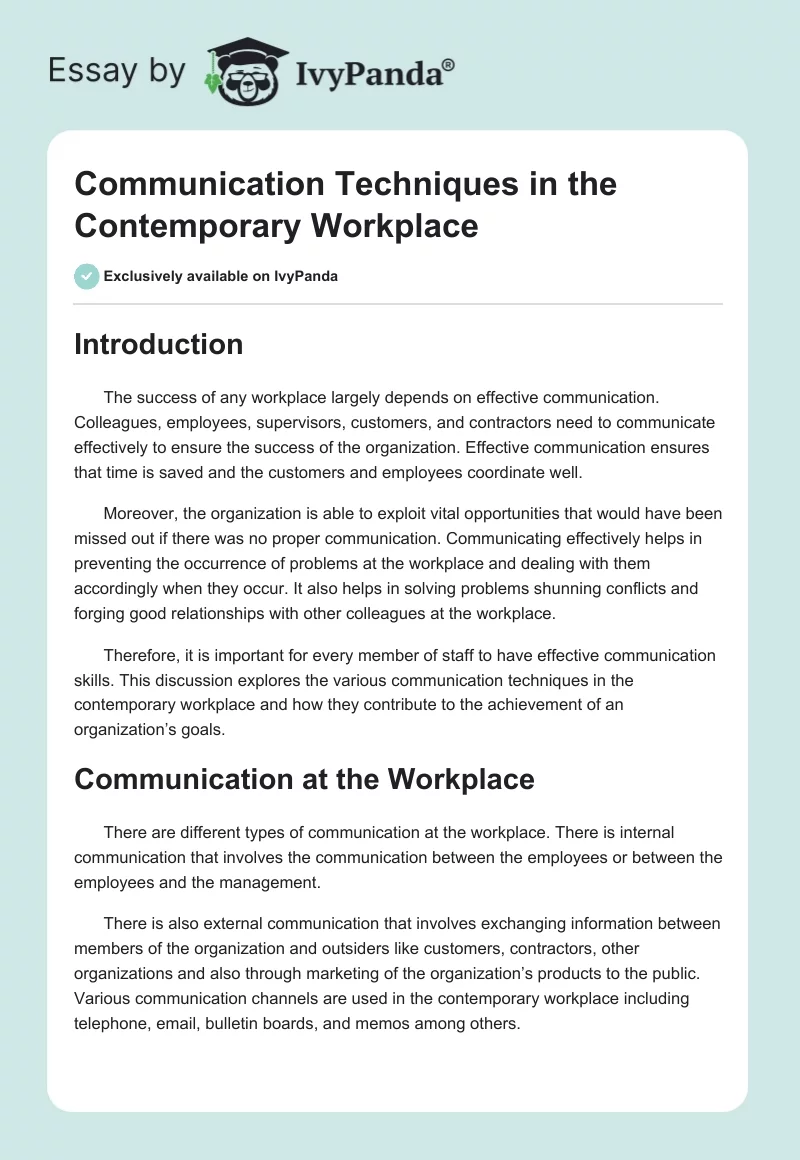 Communication Techniques in the Contemporary Workplace. Page 1