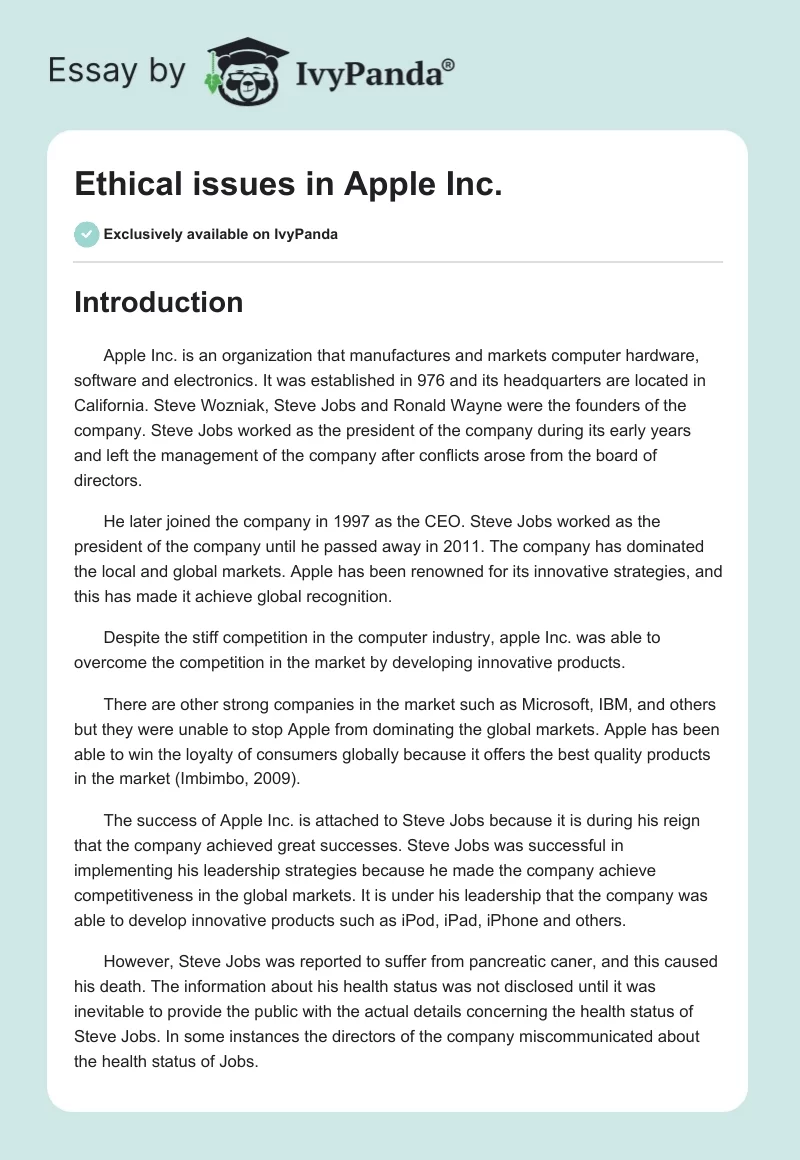 Ethical Issues in Apple Inc.. Page 1