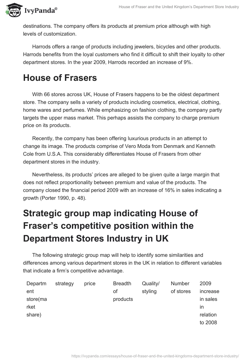 House of Fraser and the United Kingdom’s Department Store Industry. Page 3