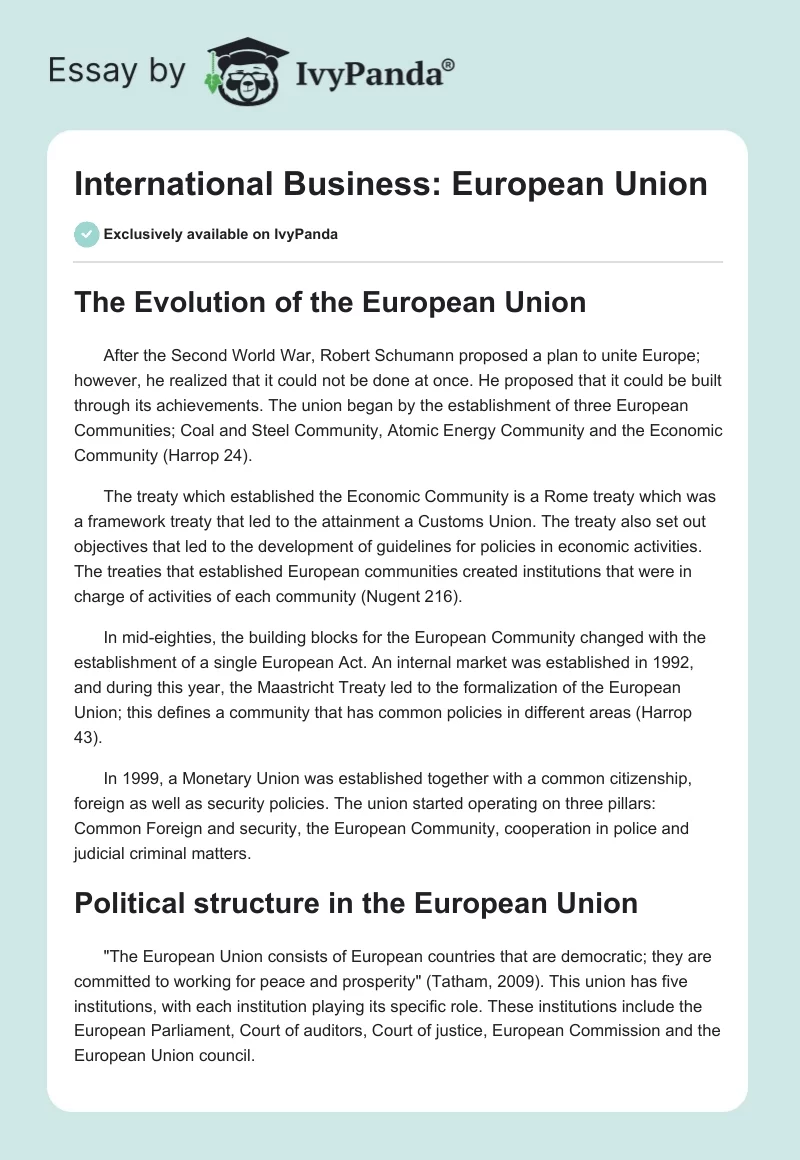 International Business: European Union. Page 1