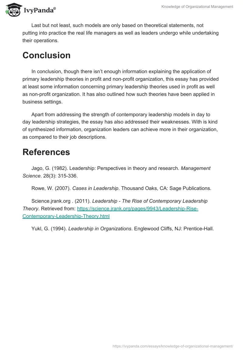 Knowledge of Organizational Management. Page 5