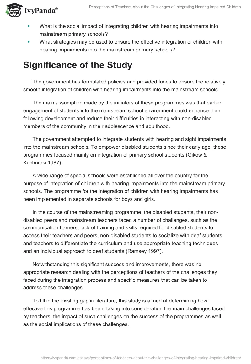 Perceptions of Teachers About the Challenges of Integrating Hearing Impaired Children. Page 4