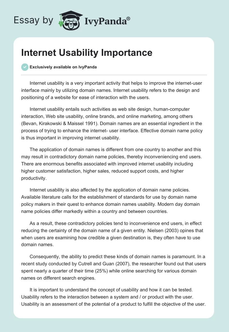 Internet Usability Importance. Page 1