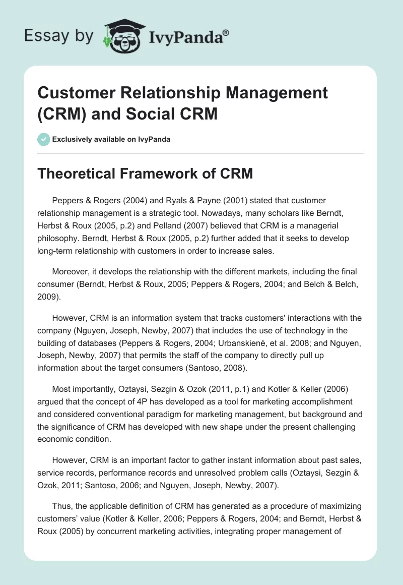 Customer Relationship Management (CRM) and Social CRM. Page 1
