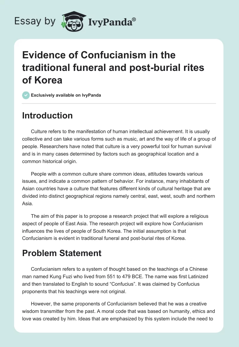Evidence of Confucianism in the Traditional Funeral and Post-Burial Rites of Korea. Page 1