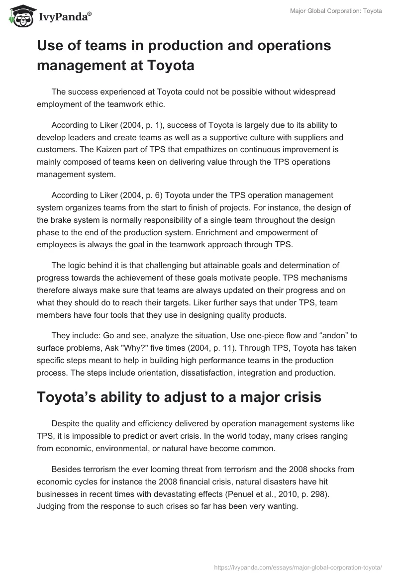 Major Global Corporation: Toyota. Page 4