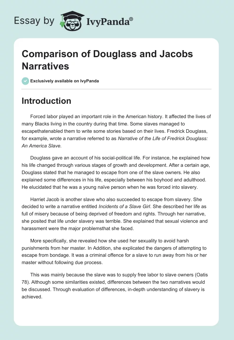 Comparison of Douglass and Jacobs Narratives. Page 1