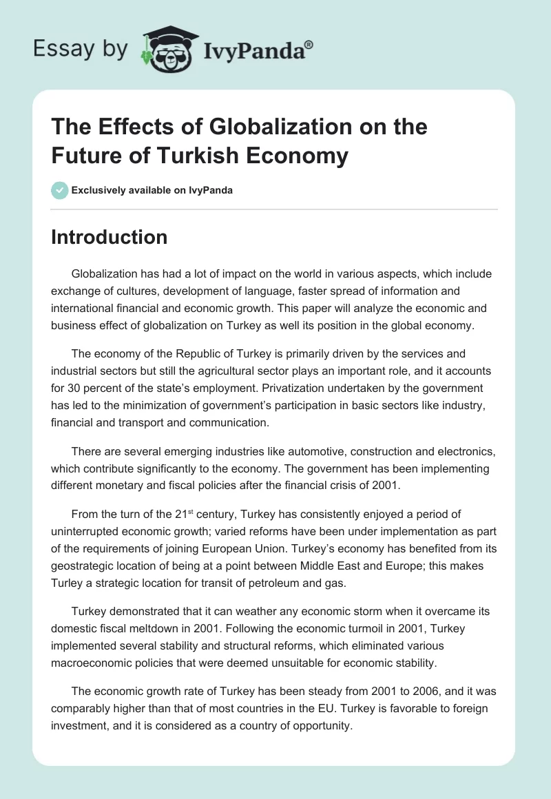 The Effects of Globalization on the Future of Turkish Economy. Page 1