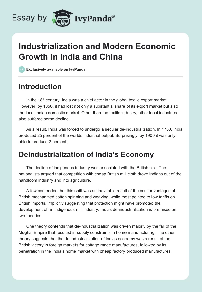 Industrialization and Modern Economic Growth in India and China. Page 1