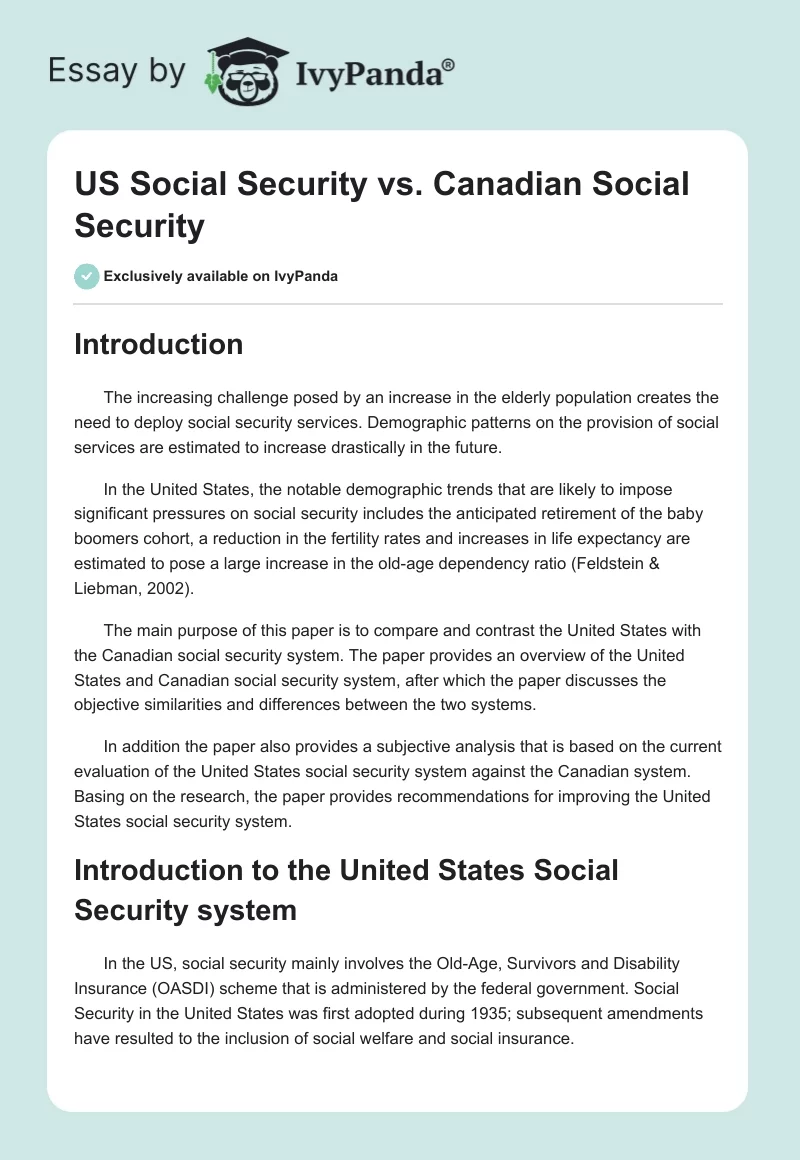US Social Security vs. Canadian Social Security. Page 1