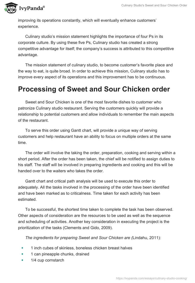 Culinary Studio's Sweet and Sour Chicken Order. Page 2